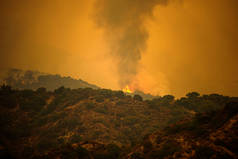 加利福尼亚山区的大火和烟雾。森林大火。空气污染。有毒的烟雾。在美国发生的火灾。四.气候变化.