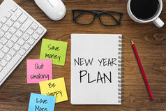 新年目标列表2020 -写字楼写字台，关于新年目标和决议的计划列表。变化和确定概念.
