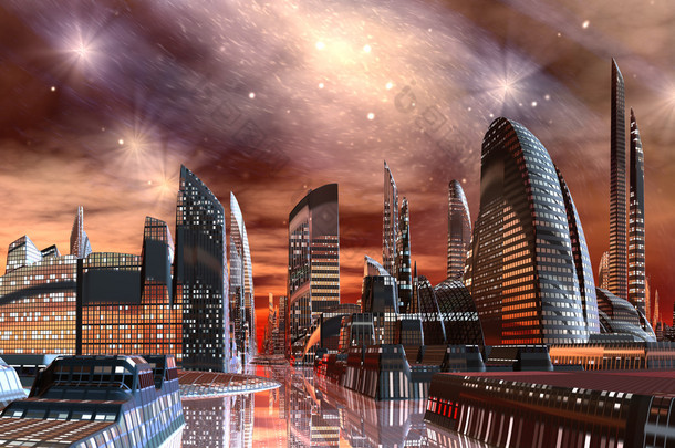 未来派的外星城市-计算机图稿