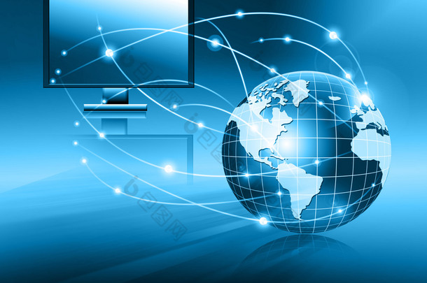 全球商业的最佳互联网概念。环球，发光的线条在<strong>技术背景</strong>。电子、 Wi-Fi 、射线、符号、互联网、电视、移动和卫星通信
