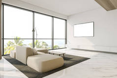 白色客厅，带模拟电视和卫生间