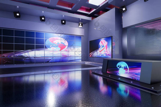 3D虚拟电视演播室新闻3D插图