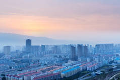 中国青海省日出地区西宁市景观航景图