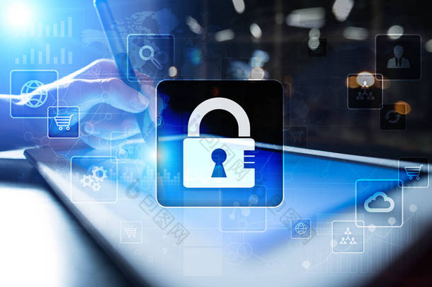 数据保护、网络安全、信息安全和加密。互联网技术与商业理念.