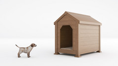 木制狗屋。概念大小狗屋