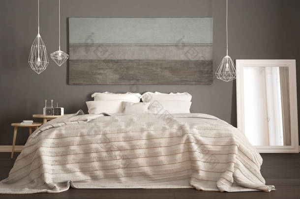 经典的卧室，斯堪的纳维亚的现代风格，简约的亲切感。