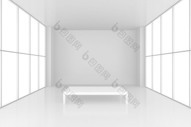 基座与 windows 白色的空间中。3d 渲染