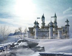 魔法的冬天的童话公主城堡