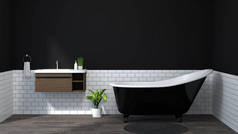 室内浴室, 卫生间, 淋浴, 现代家居设计3d 插图复制空间背景白色瓷砖浴室-插图