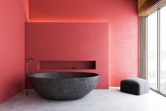 红色简约浴室，灰色浴缸