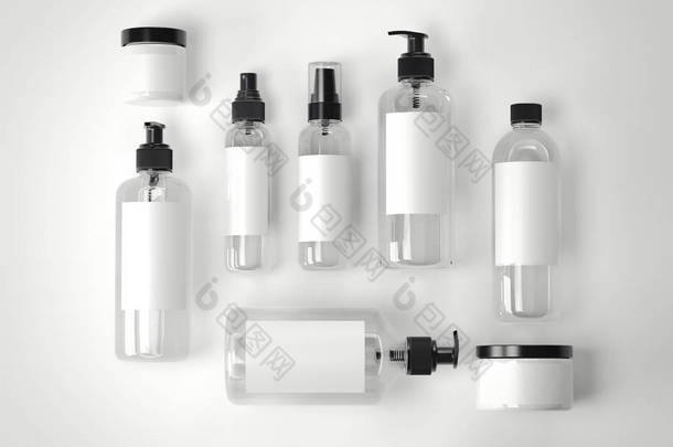 美容化妆品塑料容器的组。3d 渲染