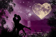 情人节的浪漫氛围剪影跳舞在月光下