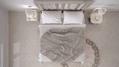 Diy 卧室，床与木制床头板，斯堪的纳维亚白生态别致设计