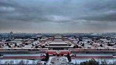 2015年12月27日，中国北京雪中，故宫博物院（又称紫禁城）的全景.