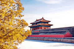 2012年12月21日，中国北京雪中，故宫，也被称为紫禁城.