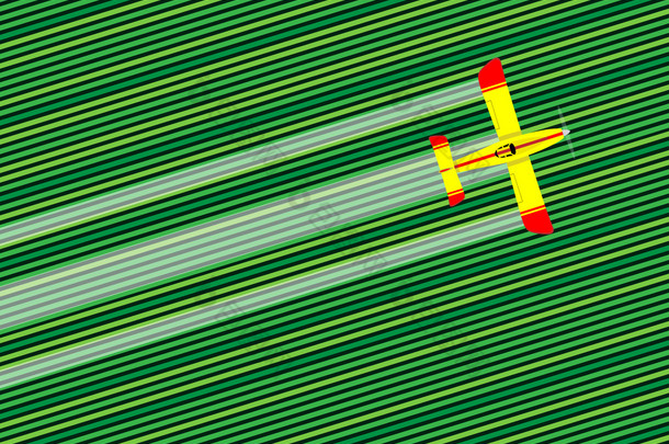 喷洒在农田作物喷洒农药的飞机矢量图
