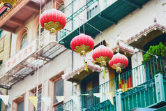 中国的红灯笼在唐人街的 San Francisco