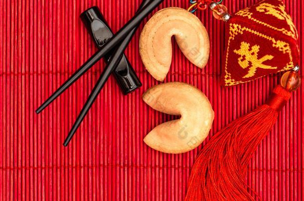 中国新的一年的<strong>幸运</strong>符、 <strong>幸运</strong>饼干和筷子