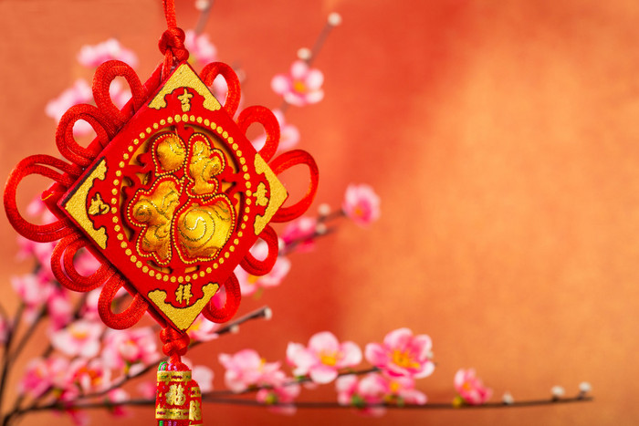 中国农历新年装饰与福字意味着好运财富和祝
