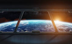 从地球的这幅图像由美国国家航空航天局提供的空间站元素内景色