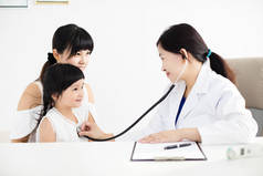 年轻的女医生儿童病人检查