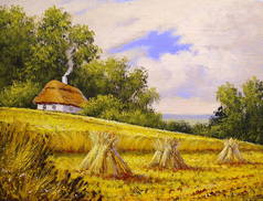  乡村油画风景画, 油画。美术