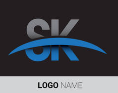 sk 字母徽标, 初始徽标标识为您的企业和公司          