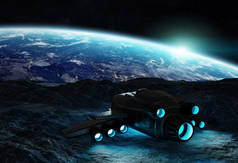 宇航员探索一颗小行星与未来的宇宙飞船3d 渲染元素的这幅图片由 Nasa 提供