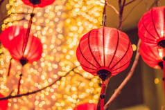 春节期间的中国灯笼。越南新年.