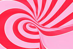 圣诞喜庆的粉红色和红色螺旋隧道。条纹扭曲棒糖光学错觉。抽象背景。3d 渲染.