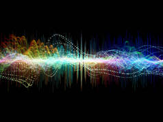 波函数系列。彩色正弦振动、光和分形元素在声均衡器、音乐谱和量子概率问题上的抽象设计