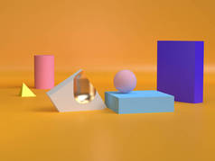 极简主义几何抽象背景，柔和颜色，3D渲染.