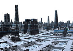 白色背景上的 3d 渲染未来城市天际线 - 3d 插图