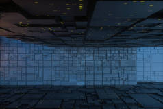 黑暗神秘的废弃房间，幻想场景，3D渲染.