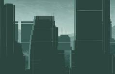 2d 插图。摩天大楼城市大都市。数字艺术。手工数码绘画.