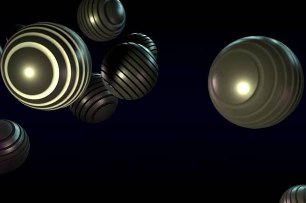 3d 插图各种大小不同尺寸的圆形平面元素，由紫色和<strong>金色</strong>的不同光源照亮。圣诞歌曲的3d渲染