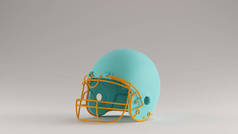 海湾蓝绿松石和橙色美式足球头盔 3D 插图 3D 渲染