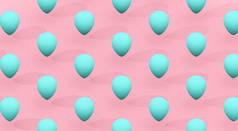 蓝色气球漂浮在粉红色背景 3D 渲染