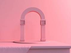 粉色,时尚背景,拱门,隧道. 3d渲染