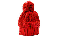 红色冬季针织滑雪帽，白色孤立