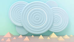 几何形状三角形和圆形最小创意概念与蓝墙背景- 3D渲染