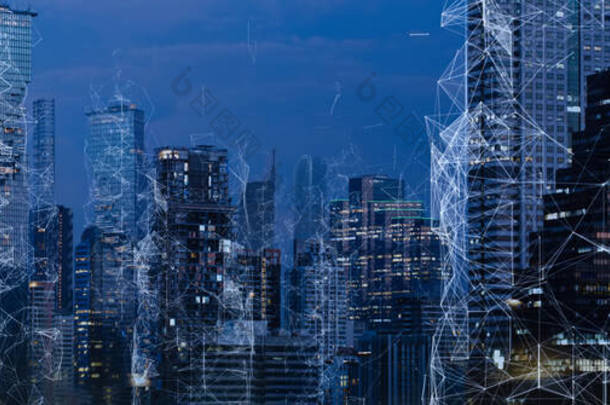 具有曼谷城市背景摘要的<strong>无线网络</strong>与连接技术概念