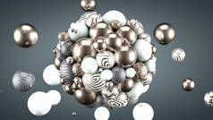 节日，积极，明亮的灰色背景与球。3D渲染，3D说明.