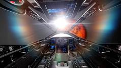 从宇宙飞船的驾驶舱、驾驶舱宇宙飞船背景、驾驶舱UFO 3d渲染的视图