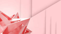 红色背景下的现代几何正方形和奇异极小创意概念- - 3D渲染