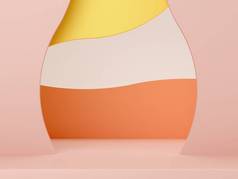 3D例证。具有讲台和抽象背景的最小渲染场景。几何形状。奶油，橙色，黄色，柔和的颜色。化妆品背景曲线的场景.