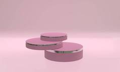 圆形产品展台以粉红色调模拟.美感与时尚的概念。3D渲染说明