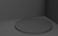 3D灰色圆柱形讲台最小工作室背景。摘要三维几何形体图解绘制.商业产品的展示.