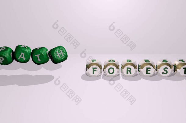 小径森林<strong>舞动</strong>立方字母，3D插图