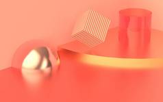 3D粉红讲台最小的粉刷工作室背景。三维几何形状物体图解绘制.
